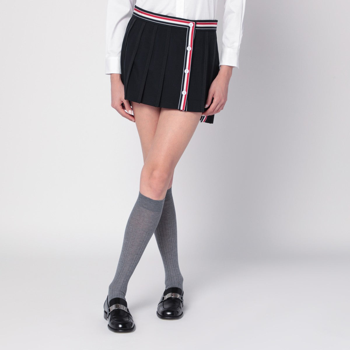 Thom Browne Black ruffled mini skirt in wool blend